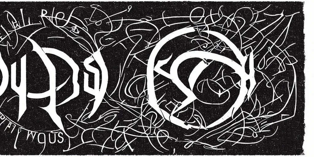 Image similar to Ellus logo, 70s progressive rock logo, typography, word, Rush band, Tool band, Eloy band, white font on black canvas