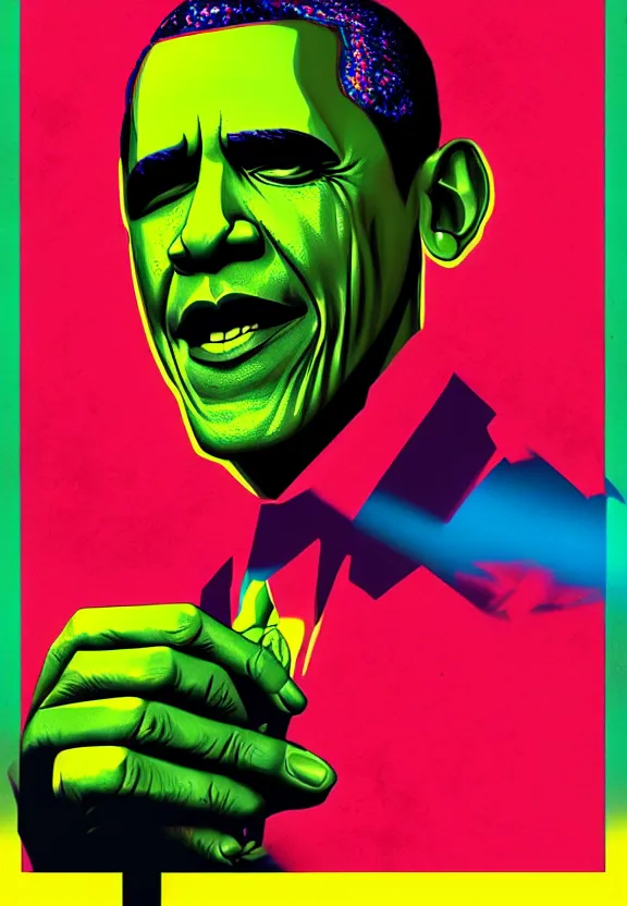 Image similar to Obama Hulk by Beeple with extra Andy Warhol influence
