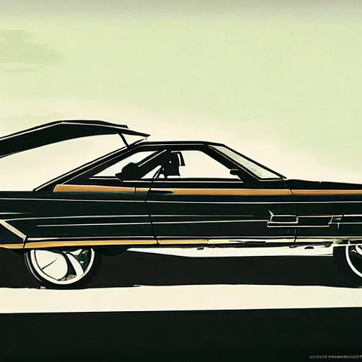 Image similar to concept art for a car with meat smoker trunk, illustrated by syd mead, high quality