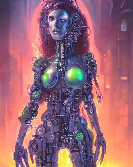 Image similar to a cyberpunk half length portrait of cyborg medusa, by paul lehr, jesper ejsing