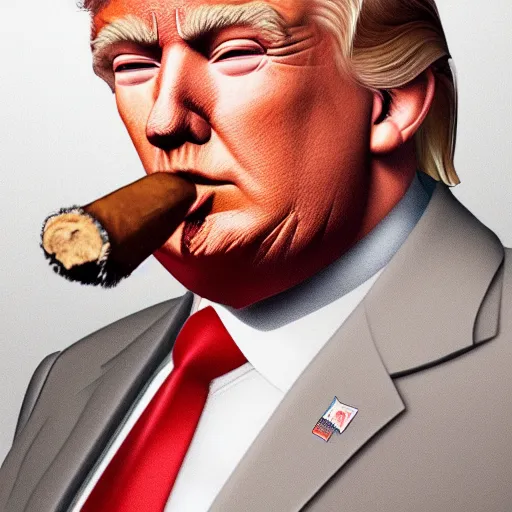 Image similar to a high quality photo of donald trump smoking a cigar, ultra realistic, artstation, cgsociety