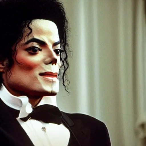 Image similar to michael jackson with a huge chin playing the villain, set in a period drama