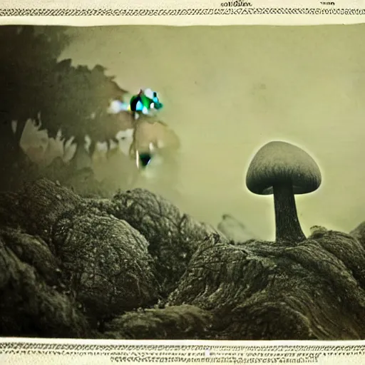 Image similar to Beautiful Victorian Photograph of a fantasy mushroom landscape