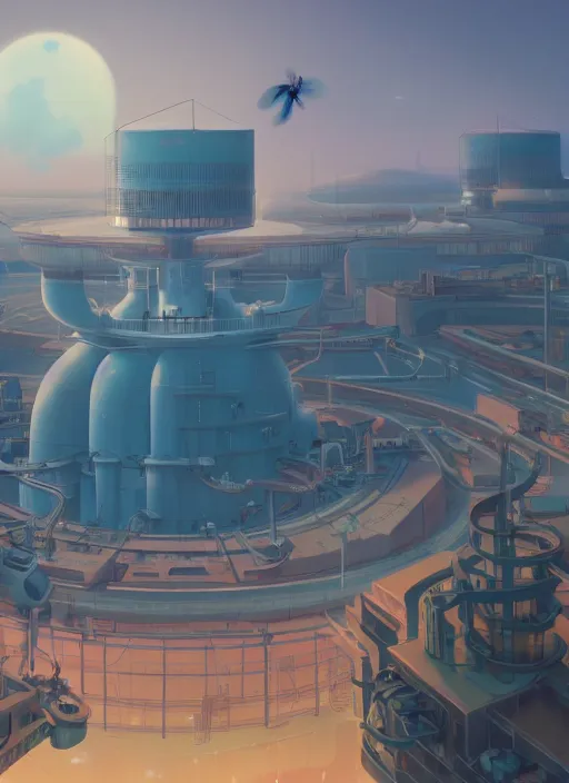 Image similar to giant nuclear plant shaped like a dragonfly, detailed, futuristic, cory loftis, james gilleard, atey ghailan, makoto shinkai, goro fujita, studio ghibli, rim light, exquisite lighting, clear focus, very coherent, plain background