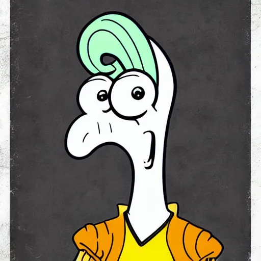 Image similar to handsome squidward, male, cartoon network style, poster