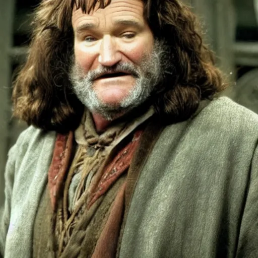 Image similar to Robin Williams playing Hagrid in Harry Potter, screenshot