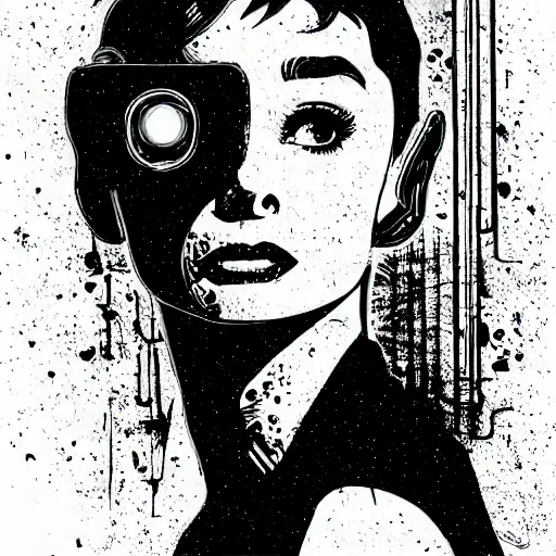 Image similar to audrey hepburn, detailed cyberpunk portrait by tim doyle