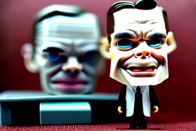 Image similar to alan turing being possessed by agent smith, stop motion vinyl action figure, plastic, toy, butcher billy style