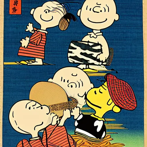 Image similar to charlie brown, ukiyo - e