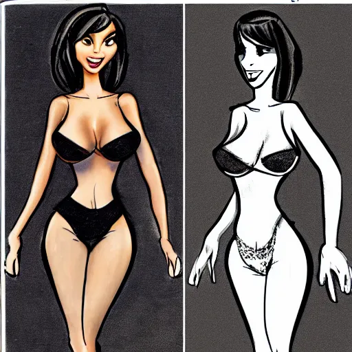 Image similar to milt kahl sketch of victoria justice with kim kardashian body