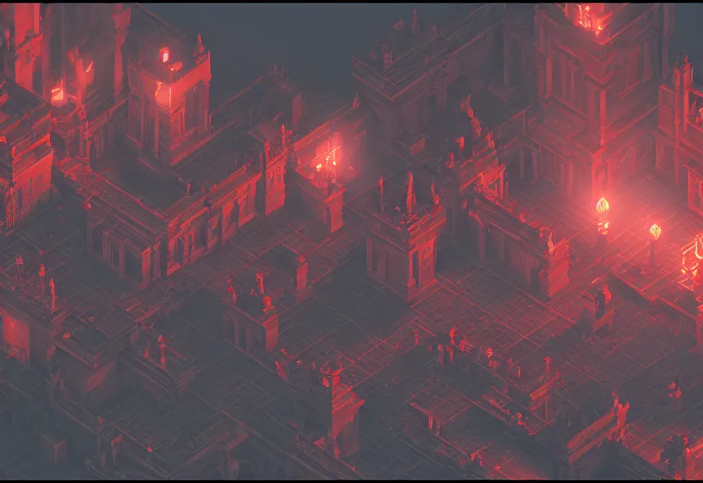 Image similar to isometric magicavoxel Bloodborne 🚀 cinematic lighting, 4k