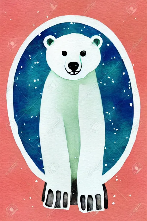 Image similar to a cute anime polar bear holding a thick dark ring, watercolor, white background, lovely