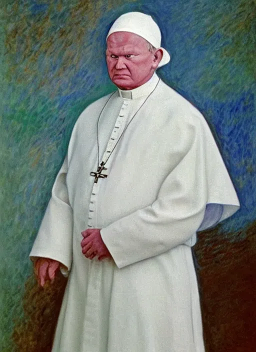 Image similar to portrait of john paul ii wearing piccolo's white turban from dragon ball z by claude monet