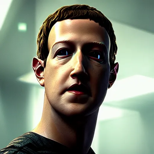 Image similar to Mark Zuckerberg as a creepy futuristic Android , film still from The blade Runner 2049, hyperrealistic, highly detailed, depth of field, High definition, 8k, octane render, artstation