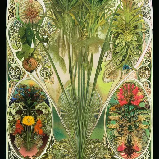 Image similar to magical botany by ernst haeckel and alphonse mucha