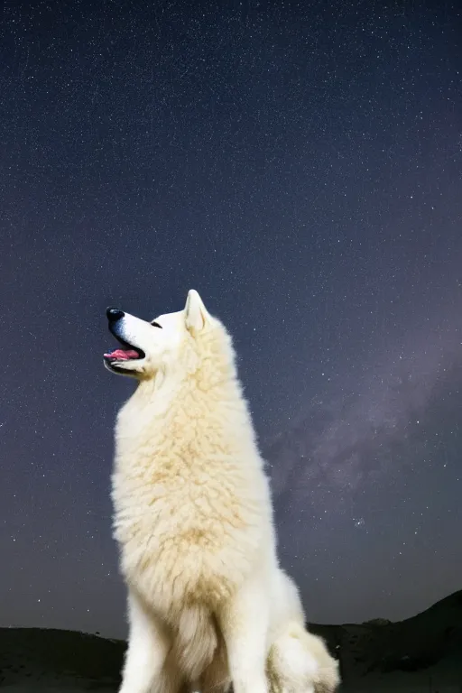 Image similar to a Samoyed Howling at the Universe