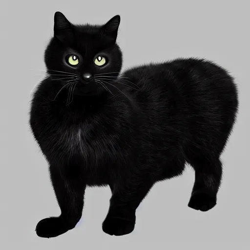Image similar to digital illustration of a seated black cat, white background, photorealistic, octane, Unreal Engine, finalRender, concept art, digital illustration, artstation, artstation hq, hd, 4k resolution