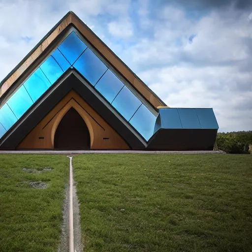 Image similar to solarpunk chapel from the outside, photo contest