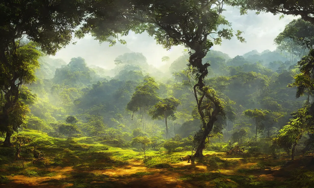 Image similar to a beautiful sri lankan landscape, concept art, intricate detail, volumetric shadows and lighting, realistic oil painting,