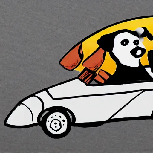 Image similar to a dog riding a race car in the style of P.D. Eastman