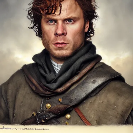 Image similar to Beautiful hyperrealistic detailed matte portrait painting of Jamie Fraser, by andreas rocha and john howe, and Martin Johnson