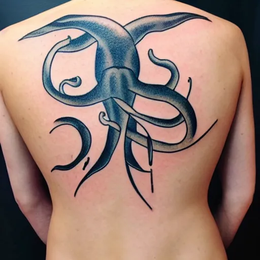 Image similar to white spermwhale fighting a kraken, awardwinning elegant modern tattoo design on white background