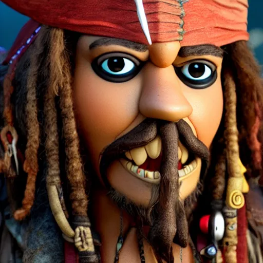 Image similar to A still of Jack Sparrow as a muppet, 4k, photograph, artstation, trending, award winning, epic lighting, featured