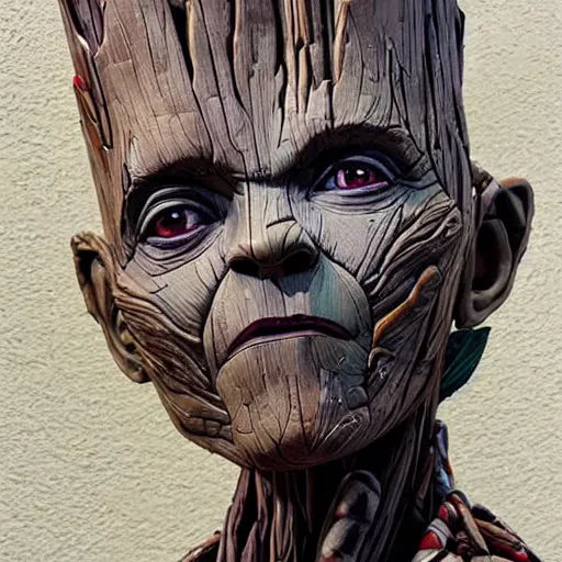 Image similar to sculpture of Groot by Sandra Chevrier