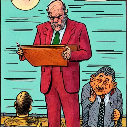 Image similar to !dream The Artwork of R. Crumb and his Cheap Suit Pope and Bishop, pencil and colored marker artwork, trailer-trash lifestyle