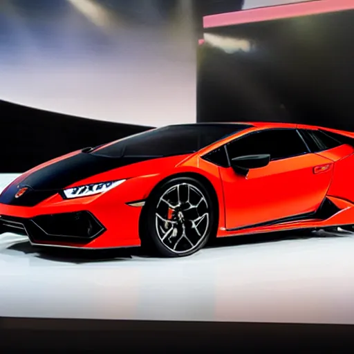 Image similar to a honda civic in the shape of lamborghini huracan car on stage - w 1 0 2 4