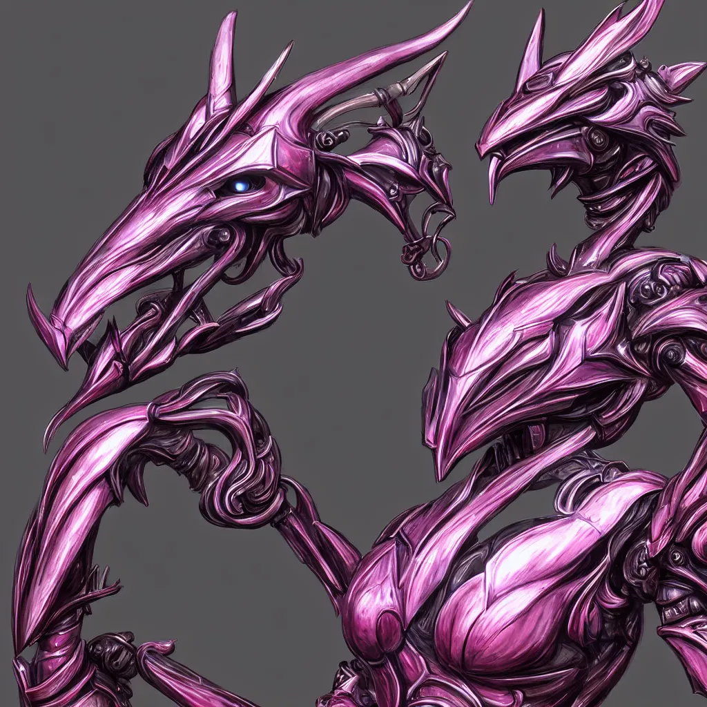 Image similar to extremely detailed bust shot of a goddess that's a giant beautiful stunning anthropomorphic robot female dragon, standing majestically over mountains, elegant pose, streamlined shiny silver metal armor, fuchsia skin below the armor, sharp metal claws, long elegant tail, detailed warframe fanart, high quality digital art, giantess art, furry art, warframe art, furaffinity, DeviantArt, 8k HD, octane render
