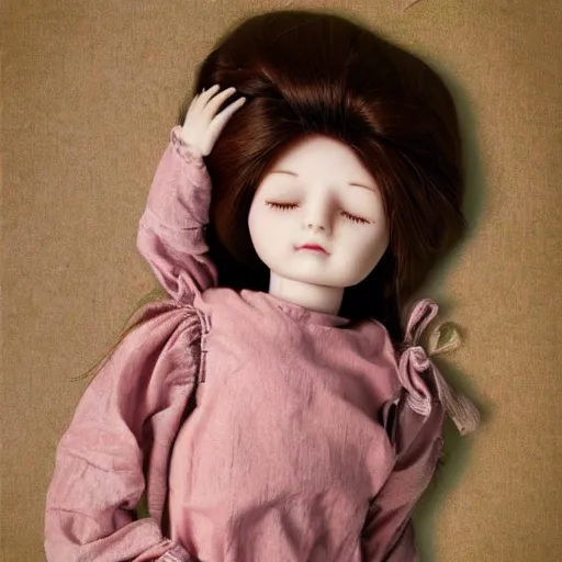 Image similar to sleeping doll, beauty, artwork