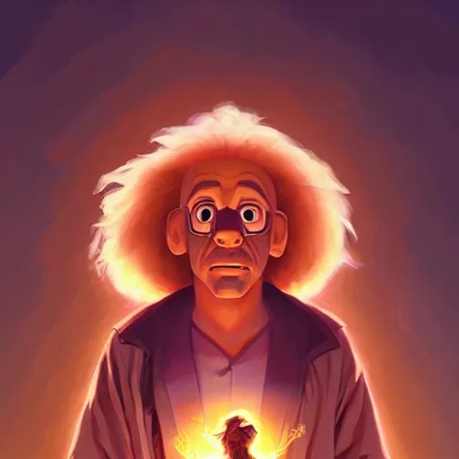 Image similar to portrait of doc brown!!, sitting!!!!!!!!!!!!!!!!!!!, on ( ( ( lion king ) ) ), disney animation, sharp, illustration, sharp, fanart, anime key art by greg rutkowski, bloom, dramatic lighting sharp focus, cinematic, artbook, smooth, centered