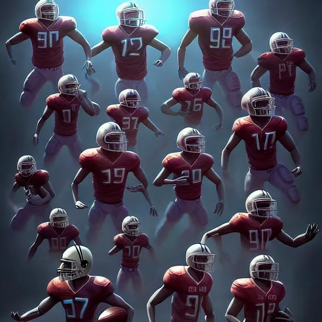 Prompt: epic professional digital art of an American football team of aliens, best on artstation, cgsociety, wlop, cinematic, breathtaking, epic, stunning, gorgeous, much detail, much wow, masterpiece