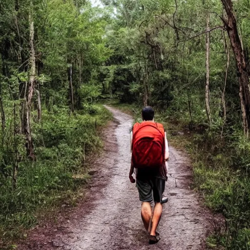 Prompt: Man wandering new lands for greener opportunities