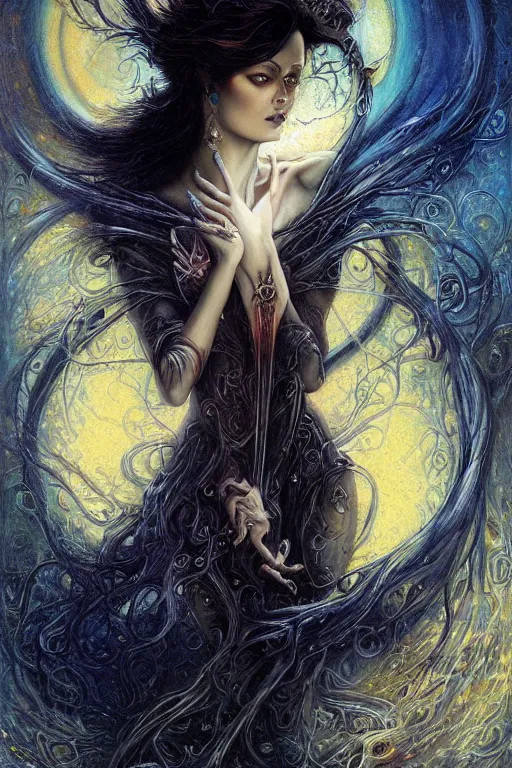 Prompt: a beautiful witch by Karol Bak,Divine Chaos Engine,symbolisme,visionary,cold colors