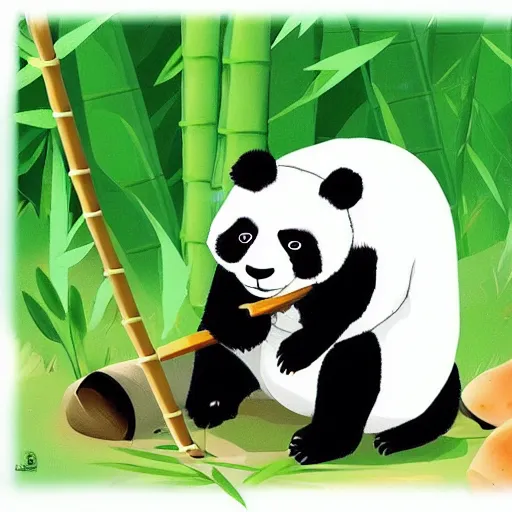 Image similar to panda bear eating bamboo, Cartoon for children's book LineArt, ArtStation, sharp focus, 4k