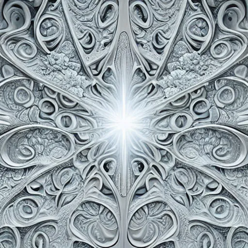 Prompt: a beautiful 3 d stone carving of an intricate mandelbrot fractal cathedral populated by fractals by android jones, carved soap, white color scheme, unreal engine, volumetric lighting, dynamic lighting, bright, dramatic lighting, high contrast, carved marble, opalescent, sacred geometry, religious, angelic, catholicpunk, stark, trending on artstation