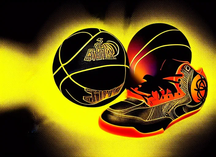 Image similar to glowing black basketball sneaker, wth short golden lines, yellow details, symmetrical, highly detailed, digital art, sharp focus, trending on art station, samurai, electricity superpowers, anime art style