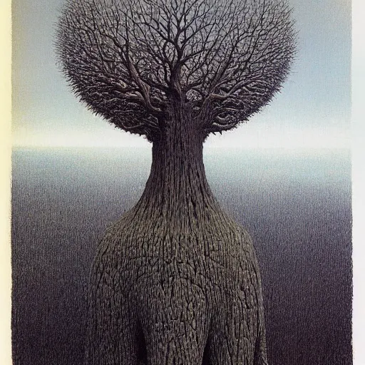 Image similar to elephant tree hybrid by beksinski, magritte surrealism