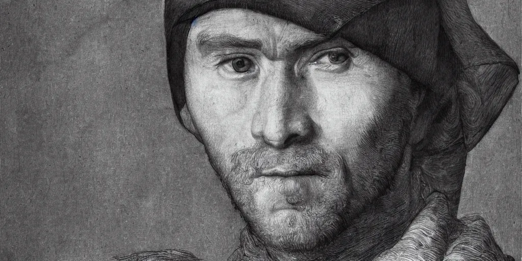 Image similar to realistic portrait of a handsome peasant, 1450, ink, ultra realistic, 8k