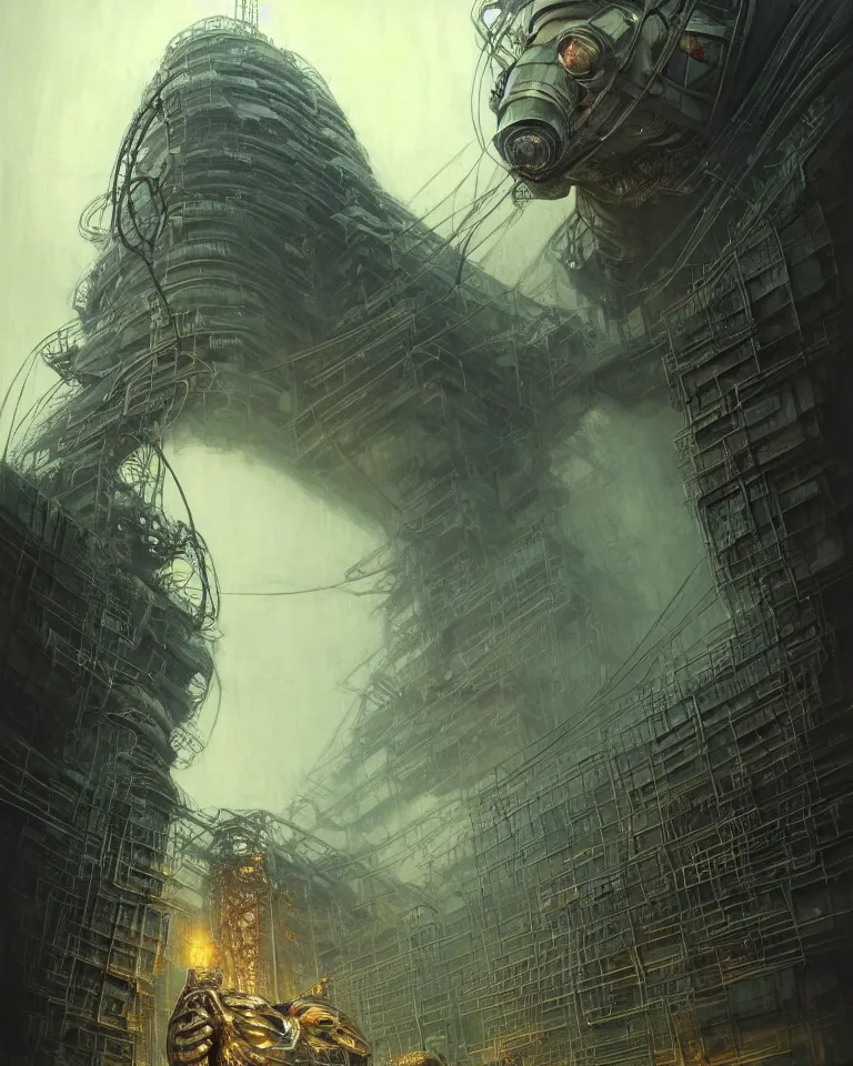 Image similar to low angle shot of a giant cyberpunk robot character in chernobyl, intricate, elegant, highly detailed, centered, digital painting, artstation, concept art, smooth, sharp focus, illustration, artgerm, tomasz alen kopera, peter mohrbacher, donato giancola, joseph christian leyendecker, wlop, boris vallejo