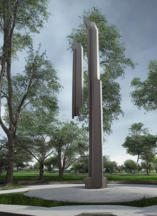 Prompt: highly detailed realistic architecture 3 d render of a futuristic stele monument in frank lloyd wright style standing in city park, archdaily, made in unreal engine 4 octane render