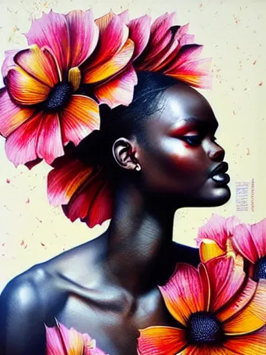 Image similar to portrait of duckie thot with a floral background : : painted by artgerm, karol bak, artur bordalo, sandra chevrier : : portrait, character, illustration, hyperrealism, photorealism