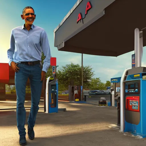 Prompt: barack obama wearing ripped jeans at a gas station, unreal engine, highly detailed render, 8 k