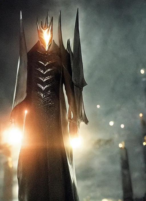 Prompt: close - up of sauron as a detective in a movie directed by christopher nolan, movie still frame, promotional image, imax 7 0 mm footage