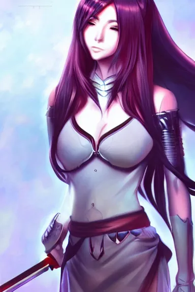 Prompt: a portrait of a female anime warrior character with long hair, artgerm