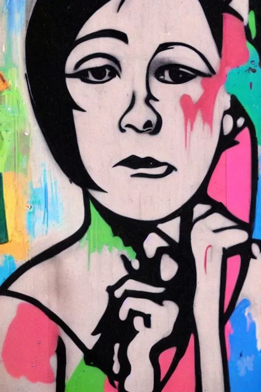 Image similar to graffiti of 2 2 yeard old mary louise brooks, graffiti by zephyr