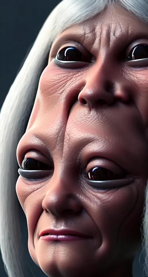 Image similar to close up face ugly granny cyborg, trending artstaition, unreal engine