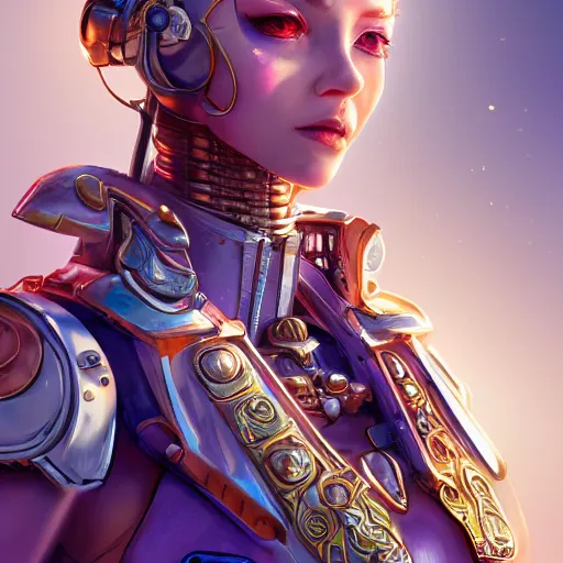 Image similar to studio portrait of lawful good colorful female holy mecha paladin absurdly beautiful, elegant, young sensual graceful woman, ultrafine hyperrealistic detailed face illustration by kim jung gi, irakli nadar, intricate linework, sharp focus, bright colors, matte, octopath traveler, final fantasy, unreal engine highly rendered, global illumination, radiant light, intricate environment